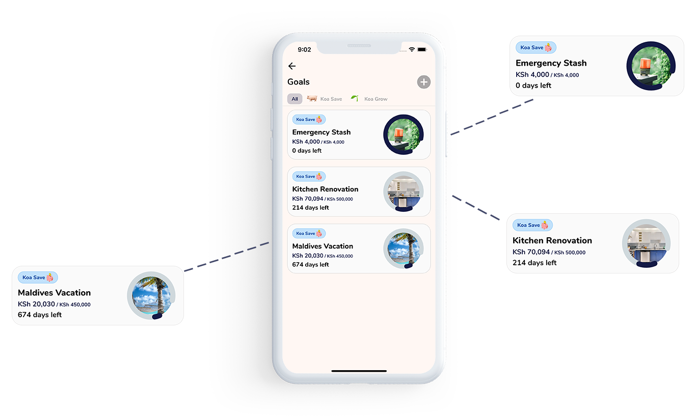 Koa app savings goal tab